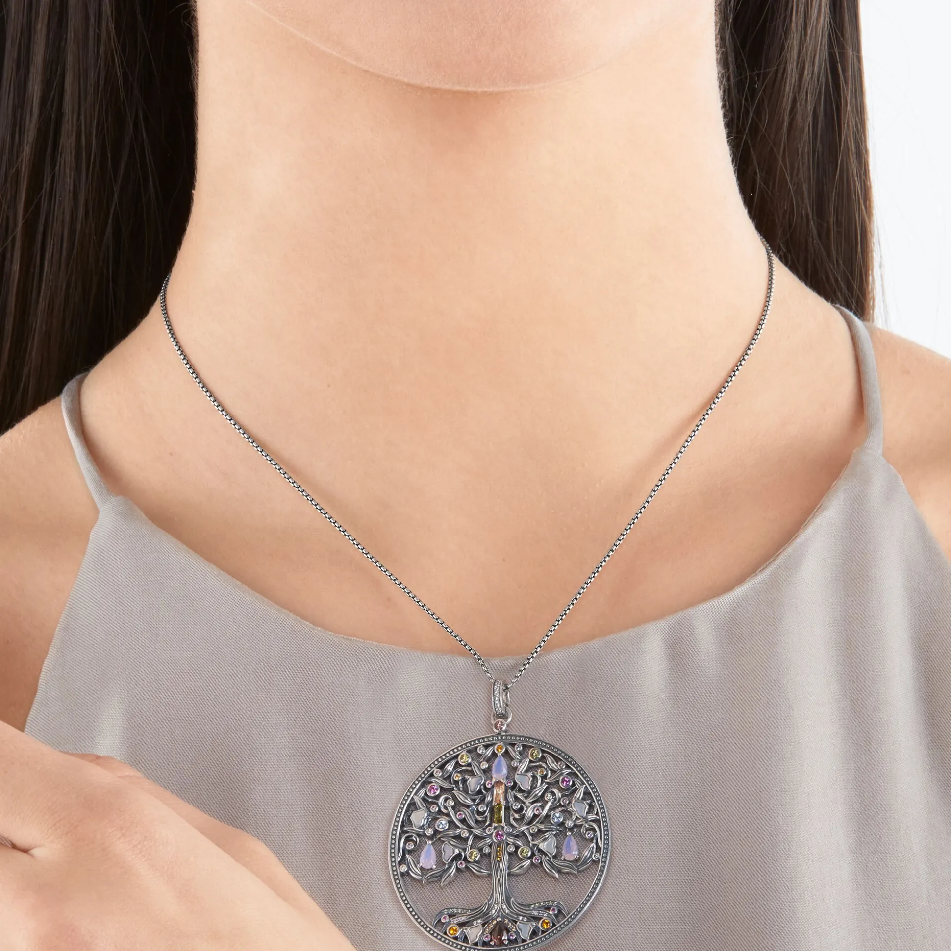 Sale Anhänger Baum der Liebe silber farbige Steine Damen Anhänger
