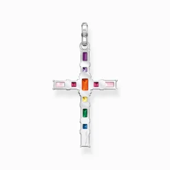 Cheap Anhänger Kreuz mit bunten Steinen Silber Damen Anhänger