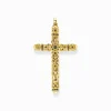 Cheap Anhänger Kreuz schwarze Steine gold Damen Anhänger|18K Vergoldung - 925 Silber