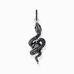 Fashion Anhänger Schlange mit schwarzen Steinen Silber geschwärzt Damen Anhänger|925 Silber