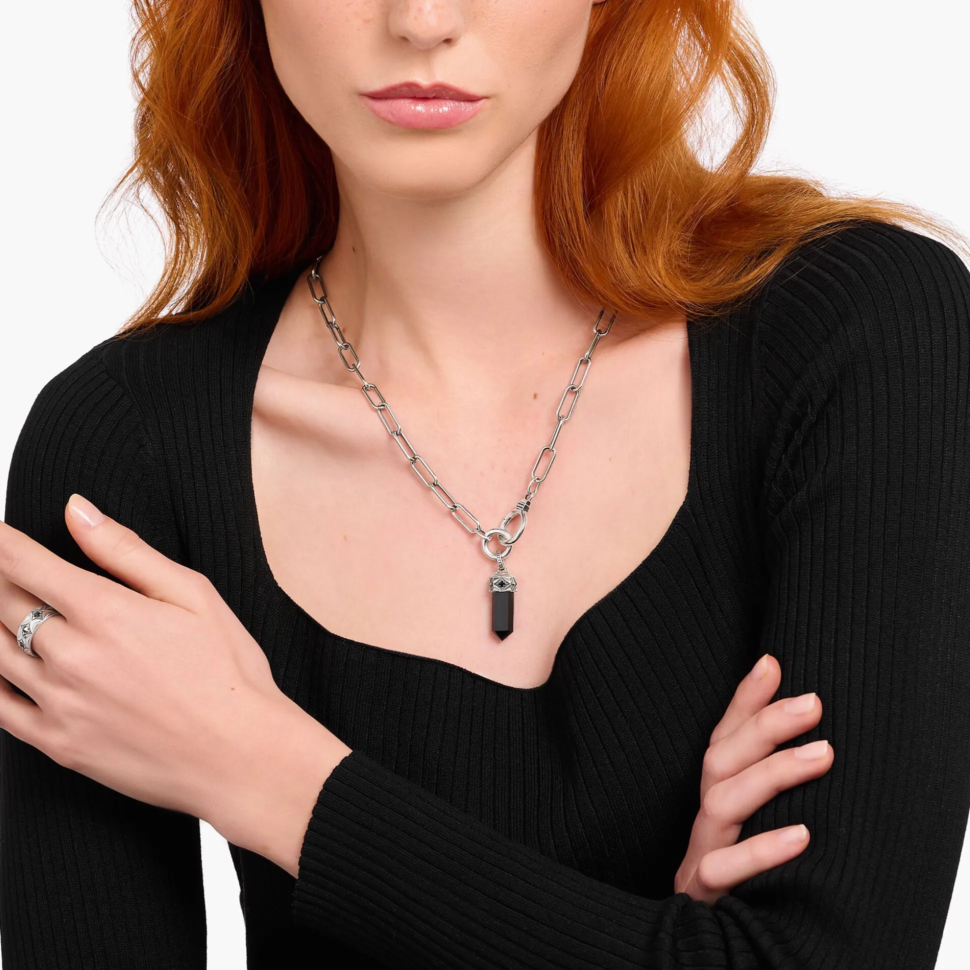 New Anhänger schwarzer Onyx in Kristallform Silber geschwärzt Damen Anhänger|Anhänger