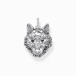 Flash Sale Anhänger Wolf Gesicht mit Steinen Silber geschwärzt Damen Anhänger|Anhänger