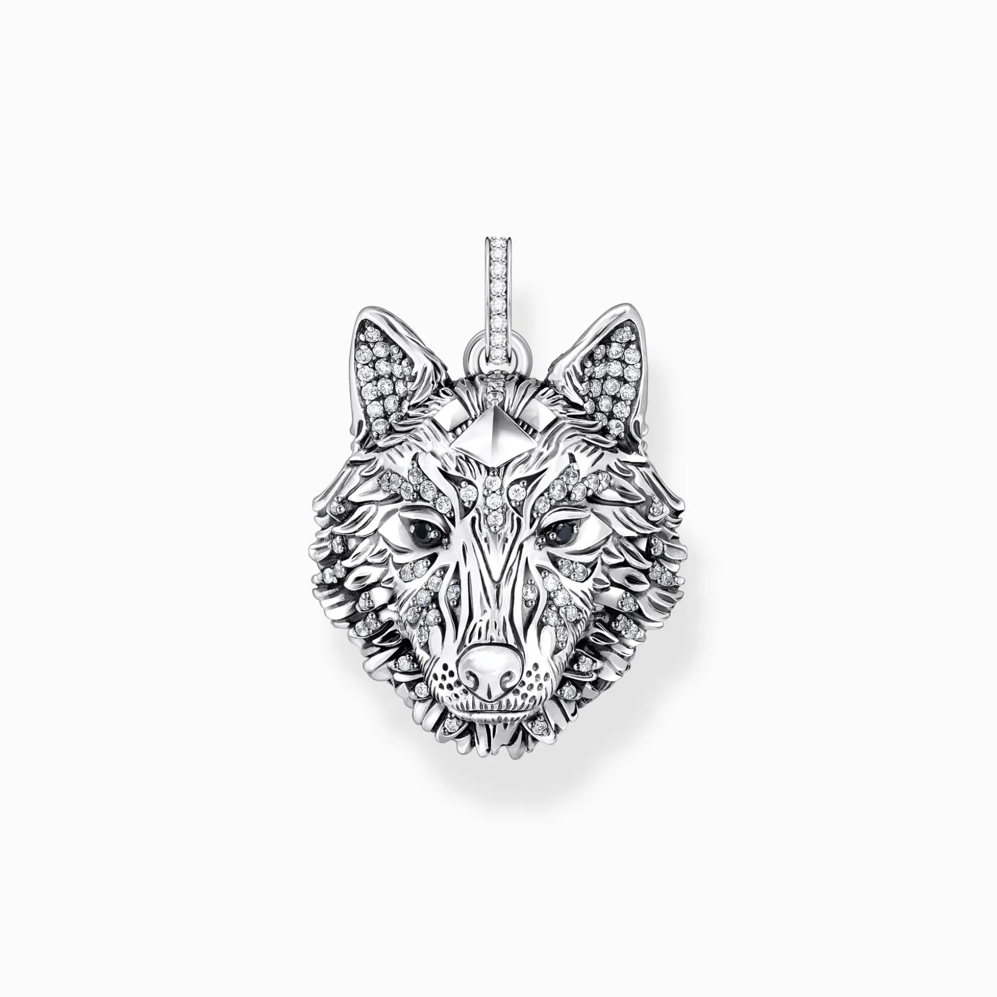 Flash Sale Anhänger Wolf Gesicht mit Steinen Silber geschwärzt Damen Anhänger|Anhänger