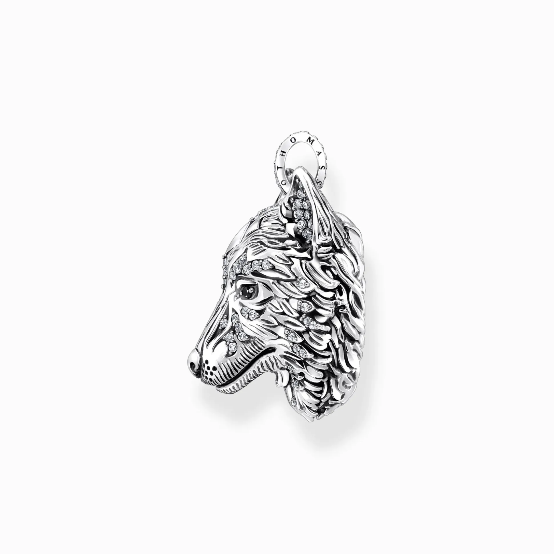 Flash Sale Anhänger Wolf Gesicht mit Steinen Silber geschwärzt Damen Anhänger|Anhänger