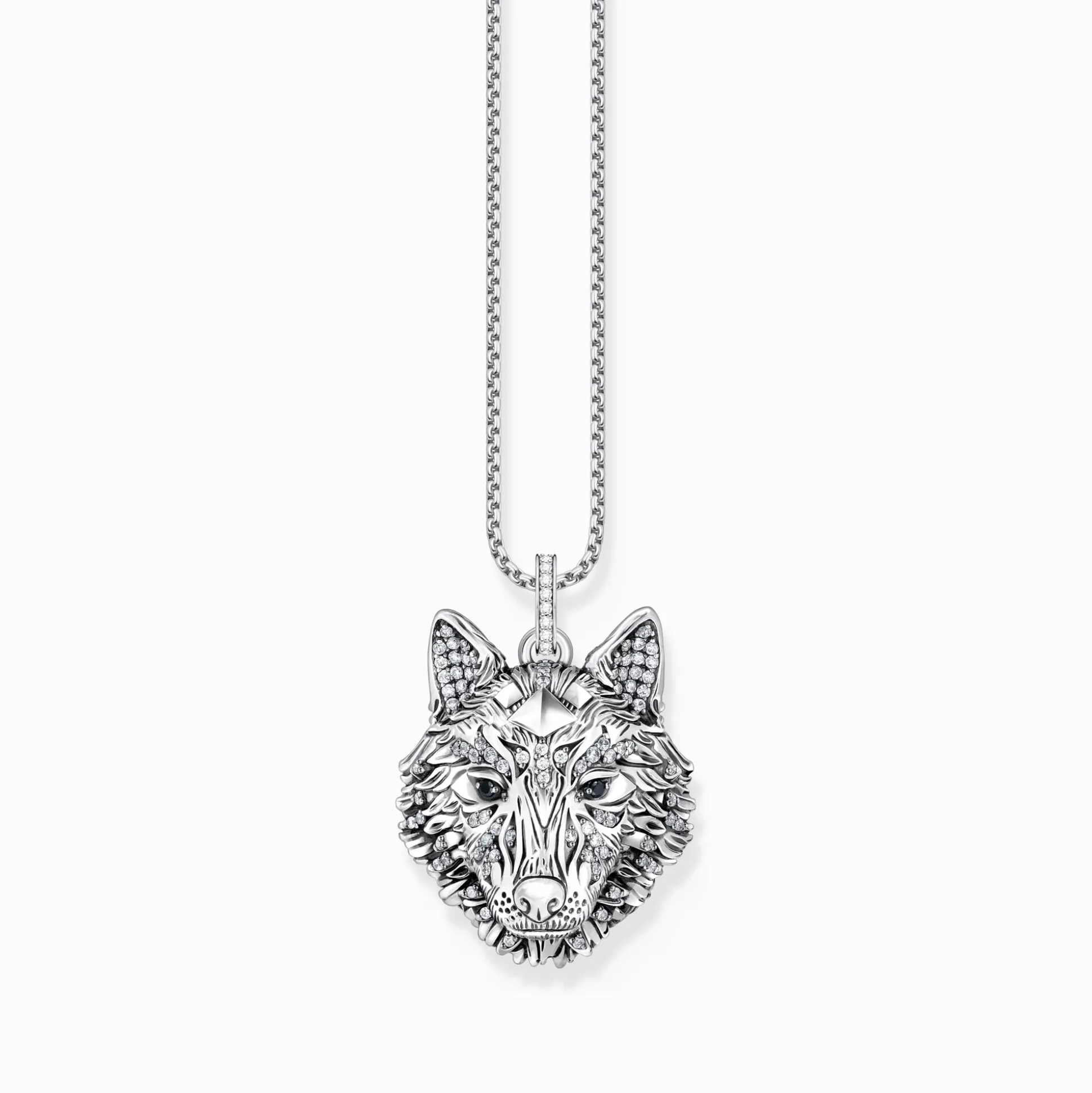 Flash Sale Anhänger Wolf Gesicht mit Steinen Silber geschwärzt Damen Anhänger|Anhänger