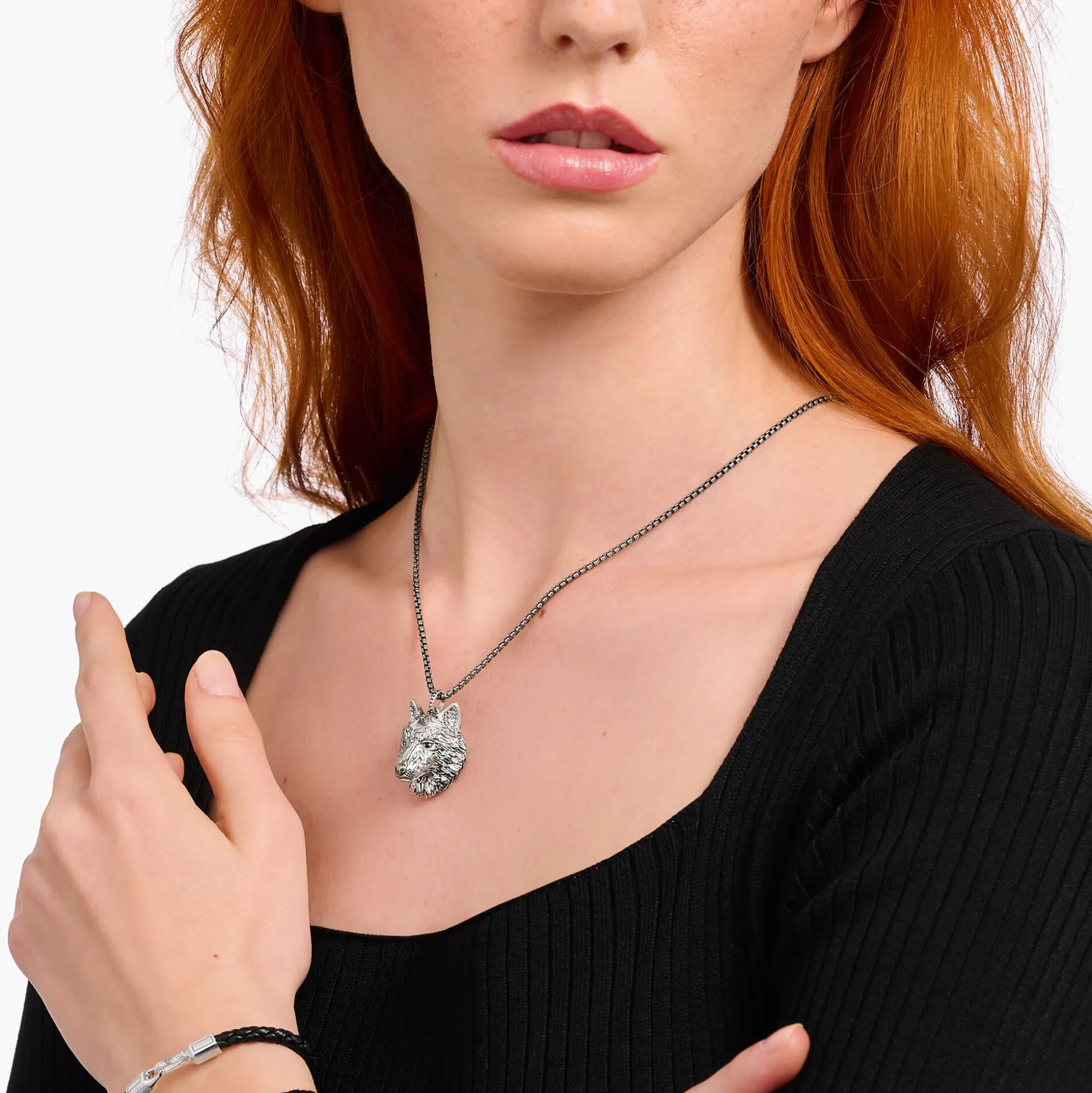 Flash Sale Anhänger Wolf Gesicht mit Steinen Silber geschwärzt Damen Anhänger|Anhänger