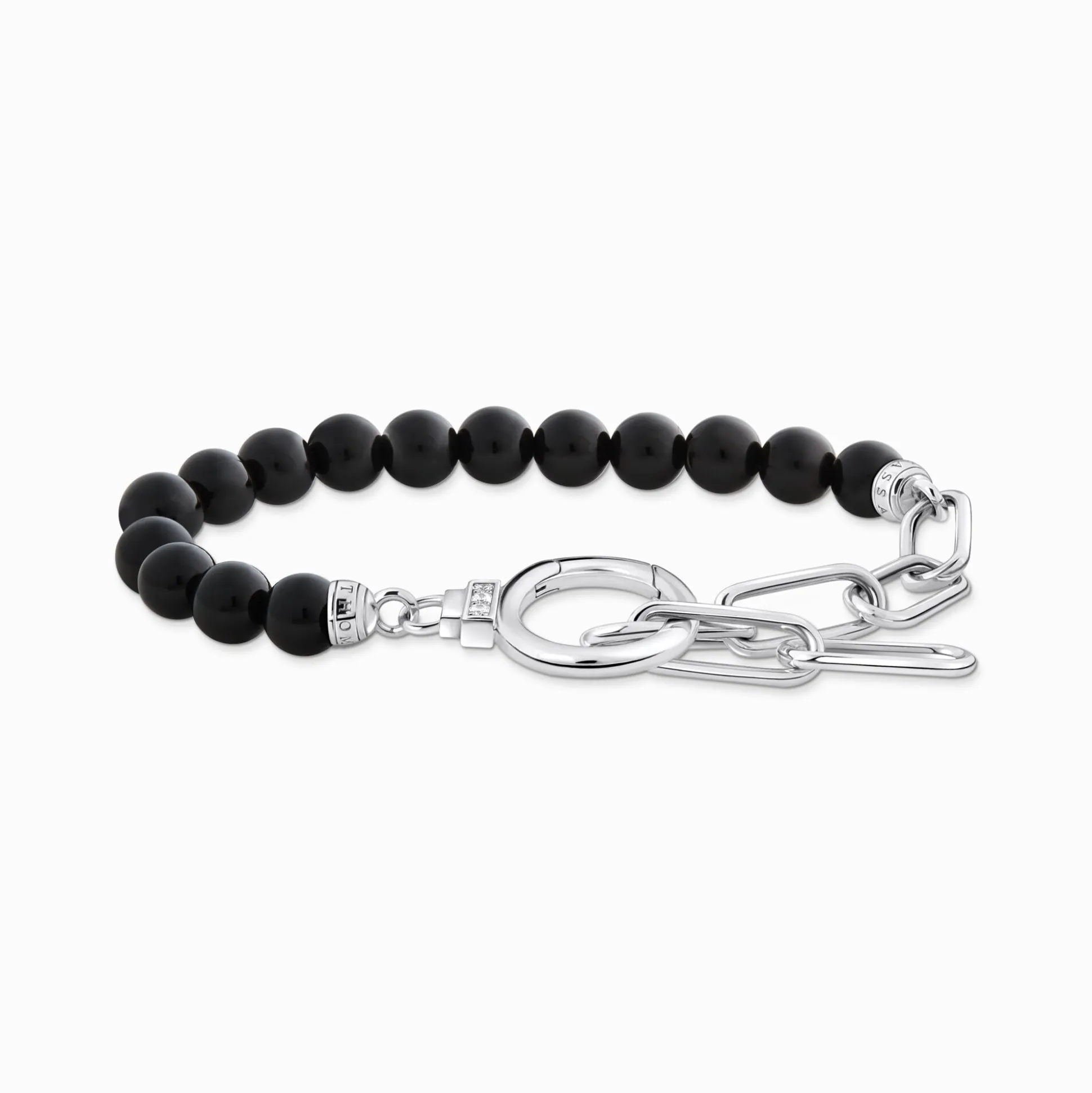 Discount Armband aus Onyx-Beads und Ankerelementenmit weißen Steinen Silber Damen Armbänder|925 Silber