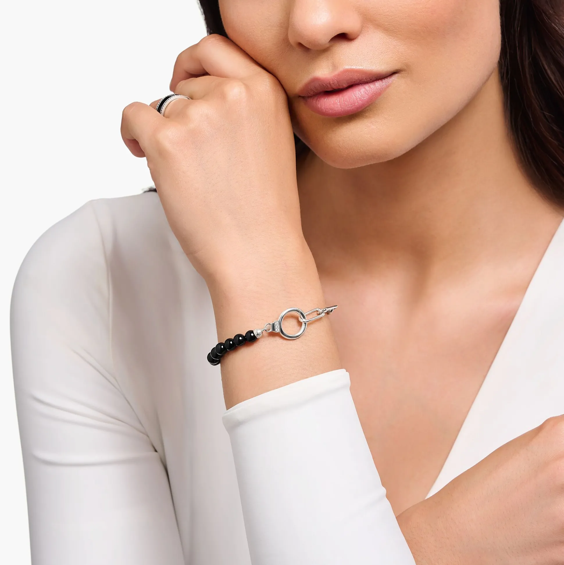 Discount Armband aus Onyx-Beads und Ankerelementenmit weißen Steinen Silber Damen Armbänder|925 Silber