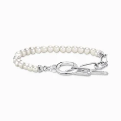 Clearance Armband aus Perlen und Ankerelementen mit weißen Steinen Silber Damen Armbänder
