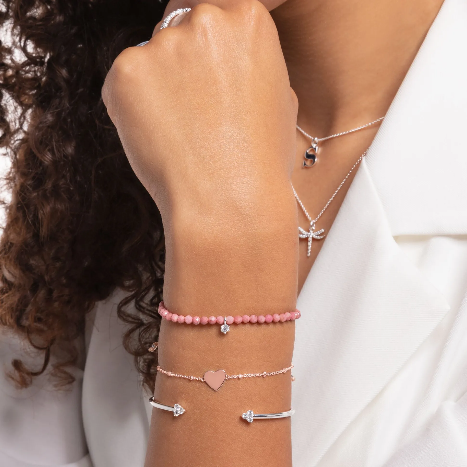 Cheap Armband Herz mit Kugeln roségold Damen Armbänder|18K Rosé-Vergoldung - 925 Silber
