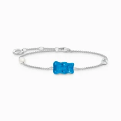 Best Sale Armband mit blauem Goldbären, Perle und Stein Silber Damen Armbänder|925 Silber
