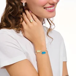 Best Sale Armband mit blauem Goldbären, Perle und Stein Silber Damen Armbänder|925 Silber