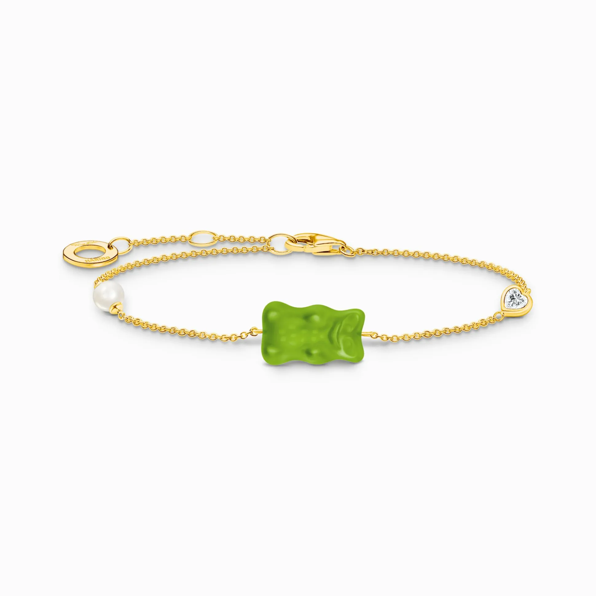 Hot Armband mit grünem Goldbären, Perle und Stein vergoldet Damen Armbänder|18K Vergoldung - 925 Silber