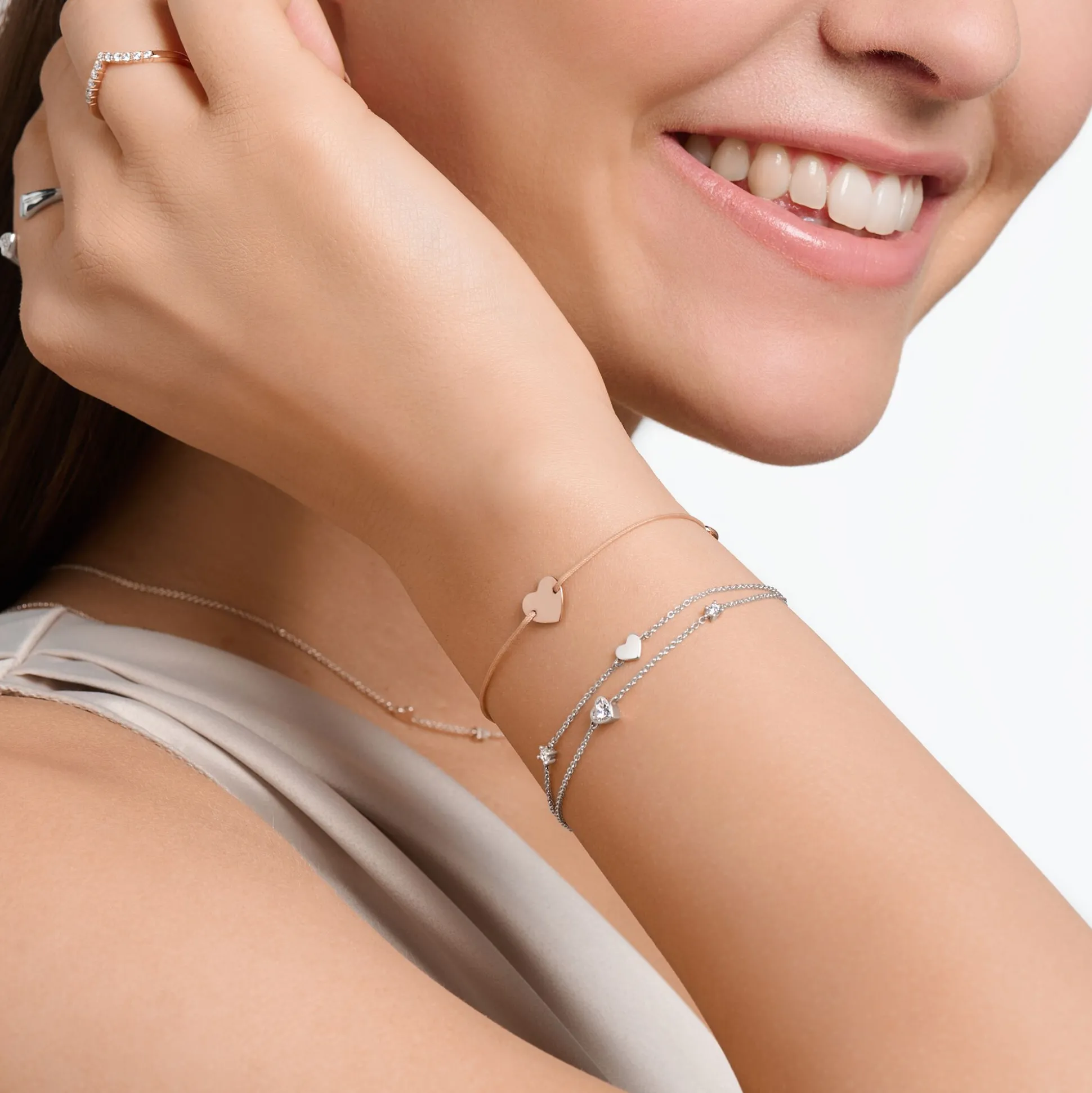 Fashion Armband mit Herzen und weiße Steine silber Damen Armbänder|925 Silber