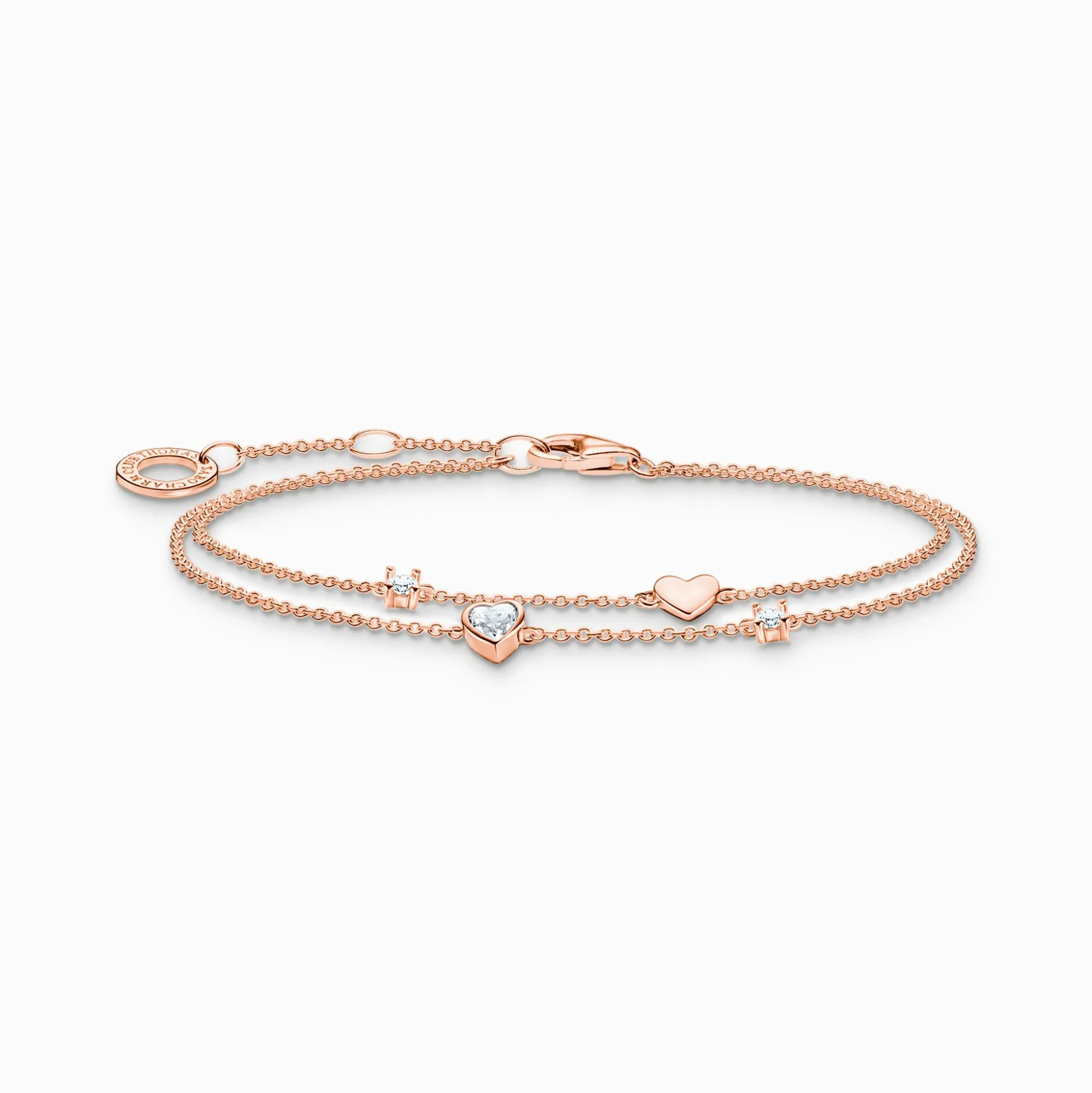 Outlet Armband mit Herzen und weiße Steine roségold Damen Armbänder|18K Rosé-Vergoldung - 925 Silber