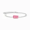 Outlet Armband mit pinkem Goldbären, Perle und Stein Silber Damen Armbänder|925 Silber