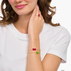 Sale Armband mit rotem Goldbären, Perle und Stein vergoldet Damen Armbänder|18K Vergoldung - 925 Silber
