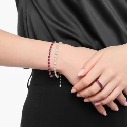 Best Armband mit rubinroten Steinen Silber geschwärzt Damen Armbänder|925 Silber