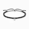 Store Armband mit schwarzen Onyx-Beads und weißem Stein Silber Damen Armbänder