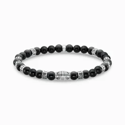 Shop Armband mit schwarzen Onyx-Beads Silber Damen Armbänder|Armbänder