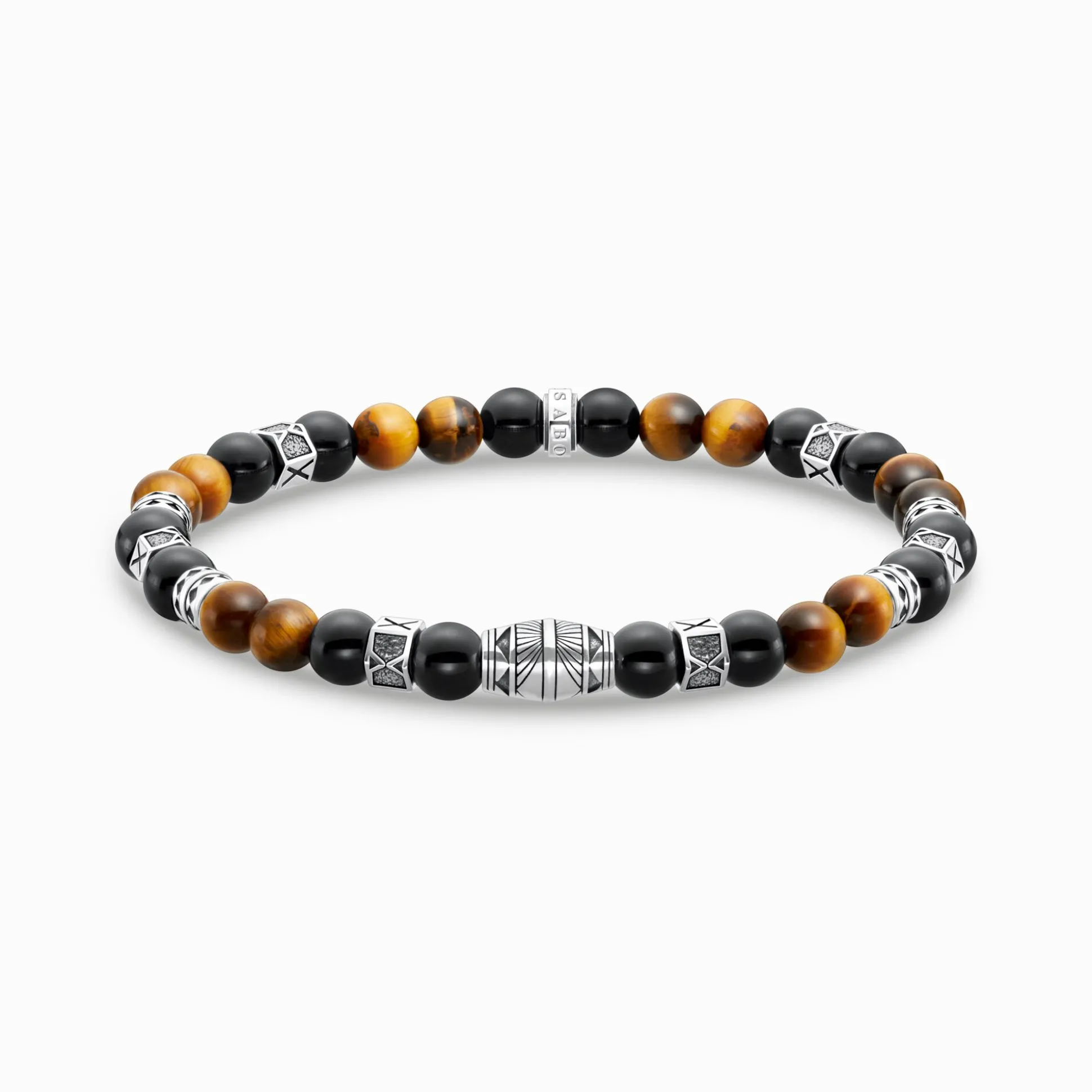 Store Armband mit schwarzen Onyx-Beads und Tigerauge-Beads Silber Damen Armbänder|Armbänder