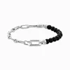 Fashion Armband mit schwarzen Onyx-Beads und Kettengliedern Silber Damen Armbänder|Armbänder