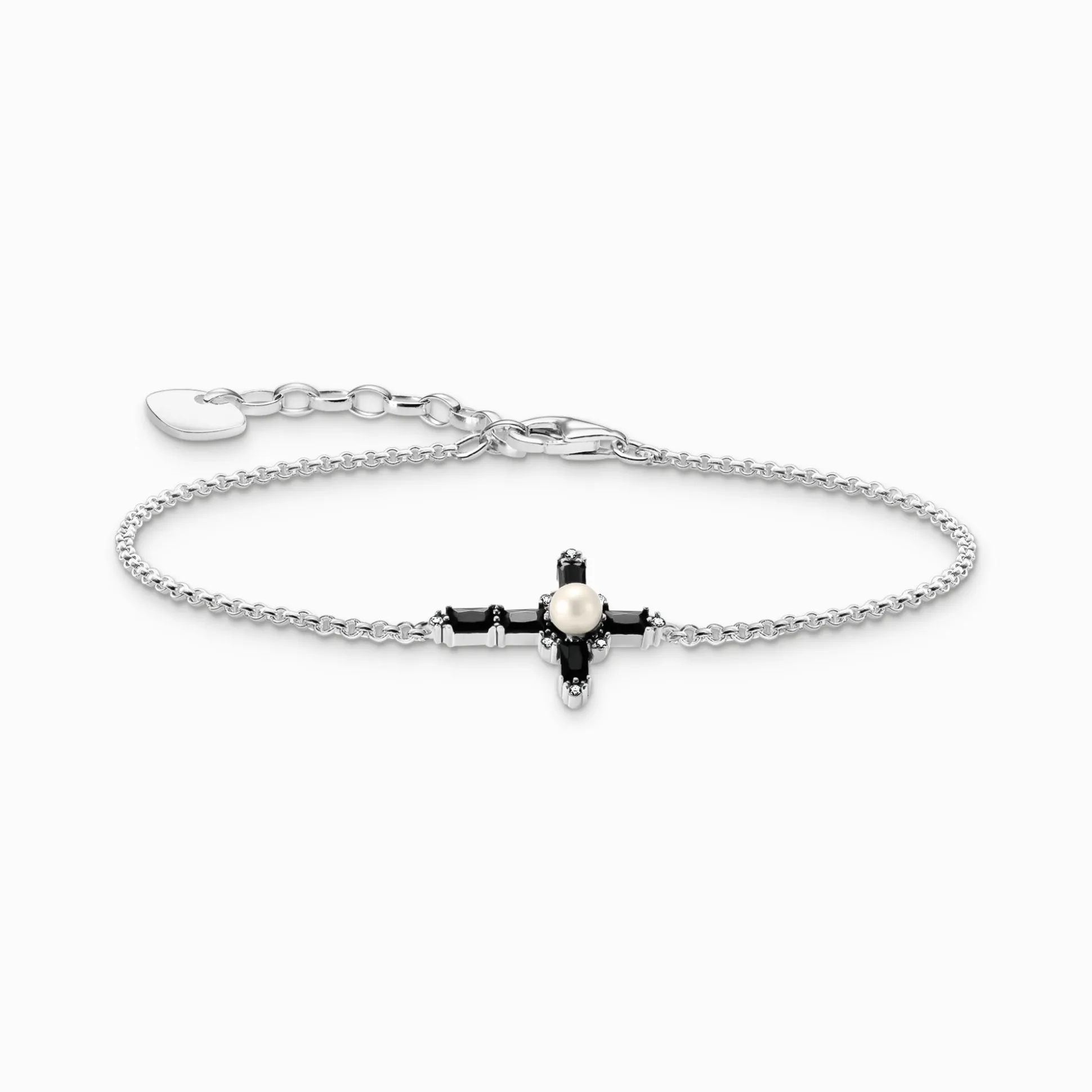 Store Armband mit schwarzen Steinen Kreuz Cross Romance Silber Damen Armbänder|925 Silber