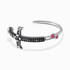 Flash Sale Armreif Schwert mit schwarzen und roten Steinen Silber geschwärzt Damen Armreife|925 Silber