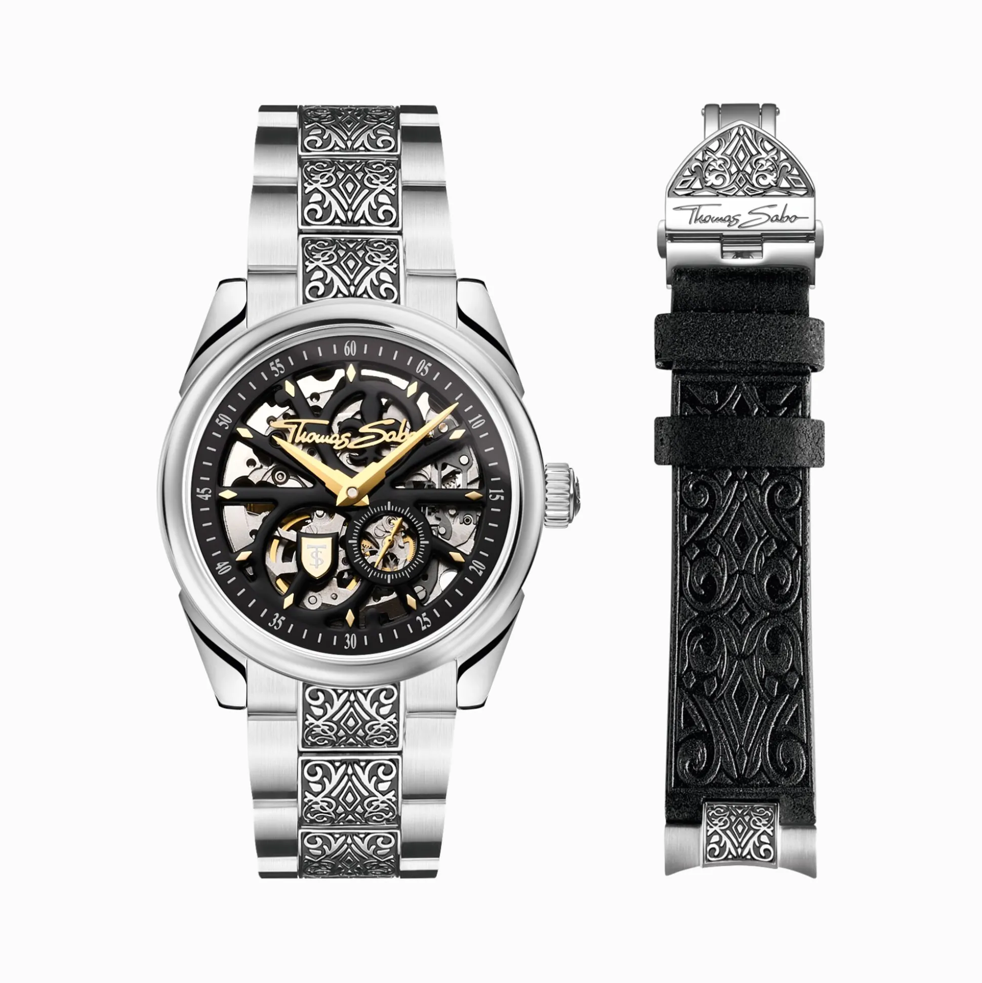 Flash Sale Automatikuhr mit 41 mm, schwarzem Zifferblatt und Akanthusmuster silberfarben Herren Uhren|Uhren