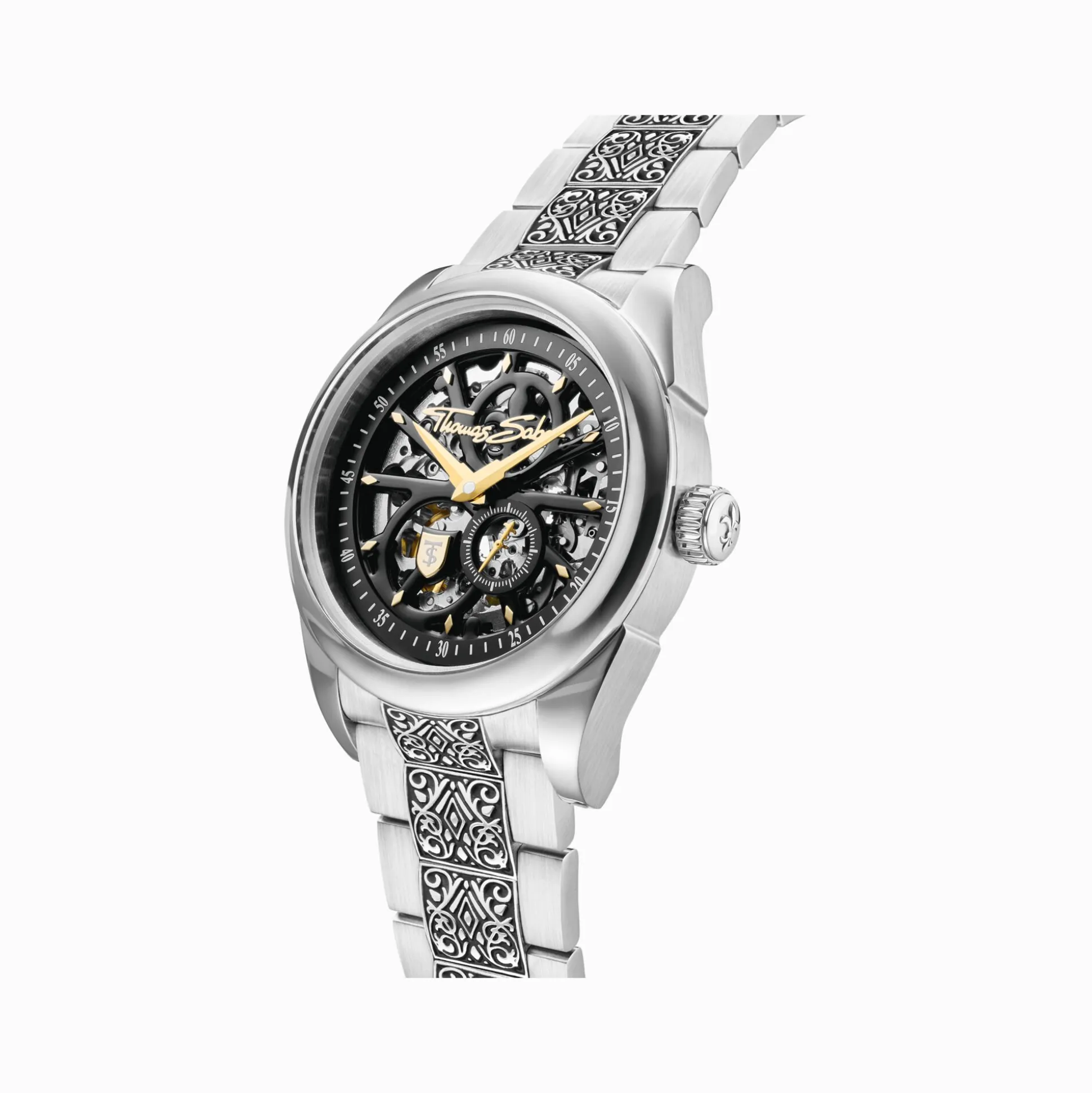Flash Sale Automatikuhr mit 41 mm, schwarzem Zifferblatt und Akanthusmuster silberfarben Herren Uhren|Uhren