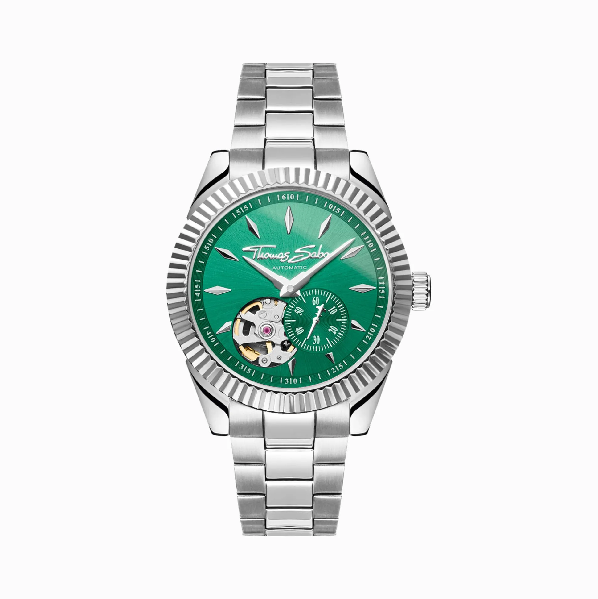 Fashion Automatikuhr mit 36 mm und Zifferblatt in Smaragdgrün silberfarben Damen Uhren|Damenuhren