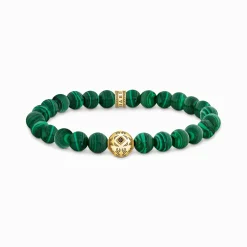 Online Beads-Armband aus grünen Steinen vergoldet Damen Armbänder|Armbänder
