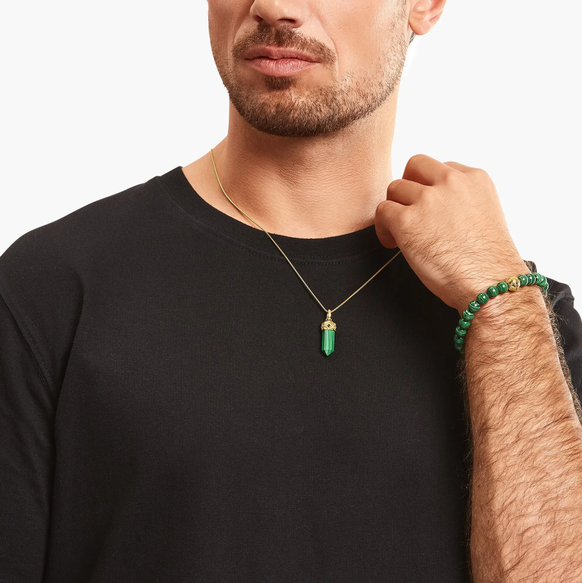 Online Beads-Armband aus grünen Steinen vergoldet Damen Armbänder|Armbänder