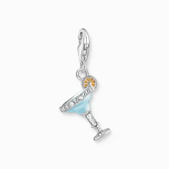 Clearance Charm-Anhänger blaues Cocktail-Glas Silber Damen Charms|Charms