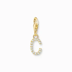 Hot Charm-Anhänger Buchstabe C mit weißen Steinen vergoldet Damen Charms|Charms