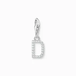 Fashion Charm-Anhänger Buchstabe D mit weißen Steinen Silber Damen Charms|Charms