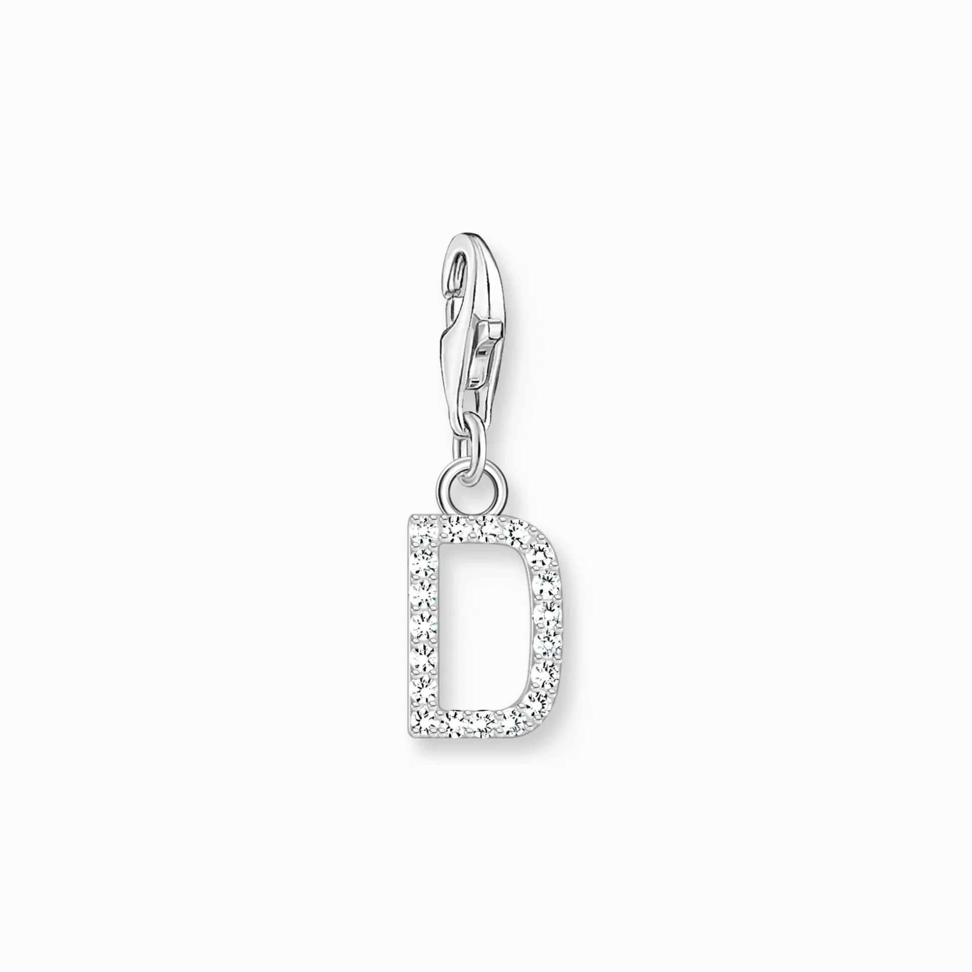 Fashion Charm-Anhänger Buchstabe D mit weißen Steinen Silber Damen Charms|Charms