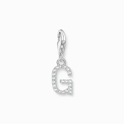 Clearance Charm-Anhänger Buchstabe G mit weißen Steinen Silber Damen Charms|Charms