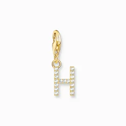 Cheap Charm-Anhänger Buchstabe H mit weißen Steinen vergoldet Damen 18K Vergoldung - 925 Silber