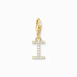 Flash Sale Charm-Anhänger Buchstabe I mit weißen Steinen vergoldet Damen 18K Vergoldung - 925 Silber