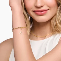 Shop Charm-Anhänger Buchstabe K mit weißen Steinen vergoldet Damen 18K Vergoldung - 925 Silber