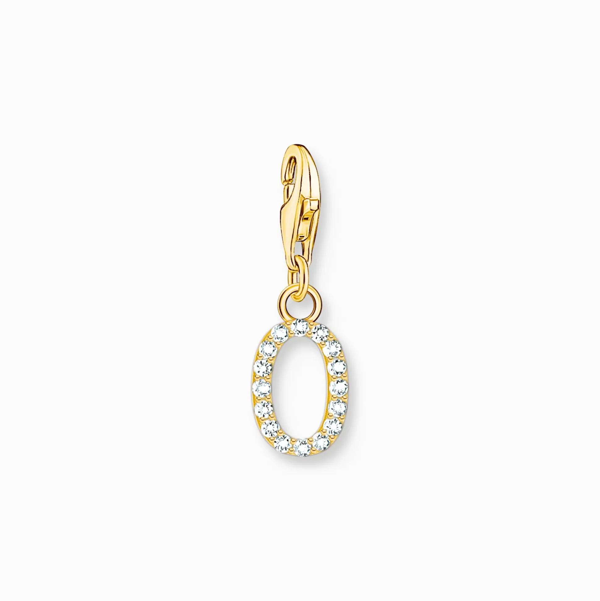 Best Sale Charm-Anhänger Buchstabe O mit weißen Steinen vergoldet Damen 18K Vergoldung - 925 Silber