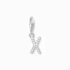 Fashion Charm-Anhänger Buchstabe X mit weißen Steinen Silber Damen Charms|Charms