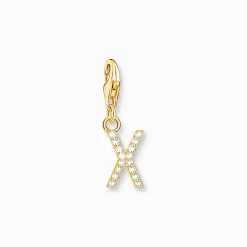 Fashion Charm-Anhänger Buchstabe X mit weißen Steinen vergoldet Damen 18K Vergoldung - 925 Silber