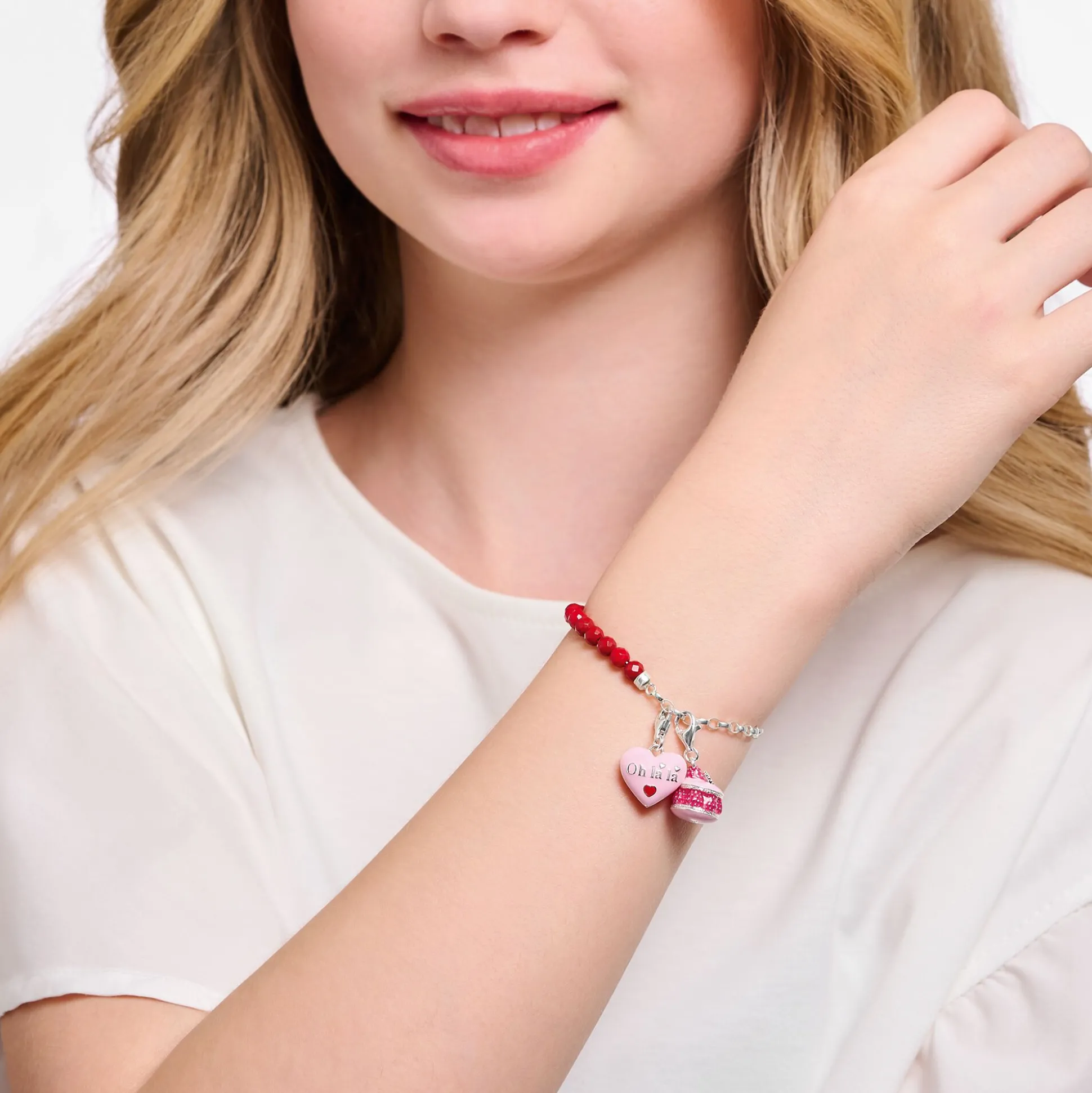 Discount Charm-Anhänger Himbeer-Macaron pink Silber Damen Charms|Charms