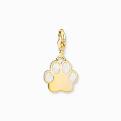 Discount Charm-Anhänger Hundepfote mit weißer Kaltemaille vergoldet Damen Charms|Charms