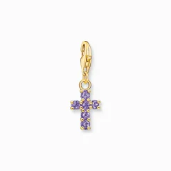 Clearance Charm-Anhänger Kreuz mit violetten Steinen vergoldet Damen Charms|Charms