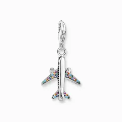 New Charm-Anhänger mit buntem Flugzeug Silber Damen Charms|Charms