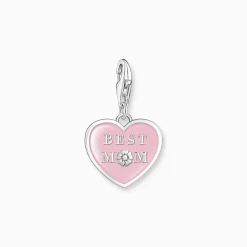 Discount Charm-Anhänger pinkes Herz mit Best Mom Silber Damen Charms|Charms