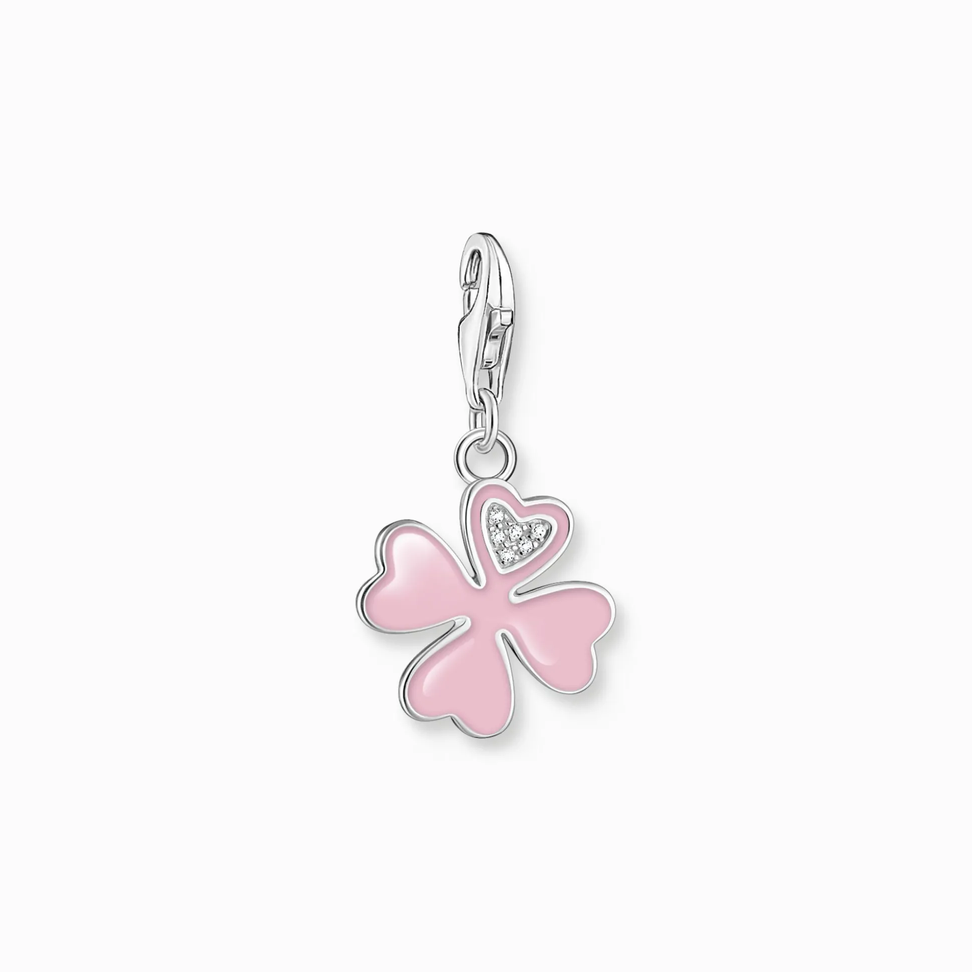 Discount Charm-Anhänger pinkes Kleeblatt mit weißen Steinen Silber Damen Charms|Charms